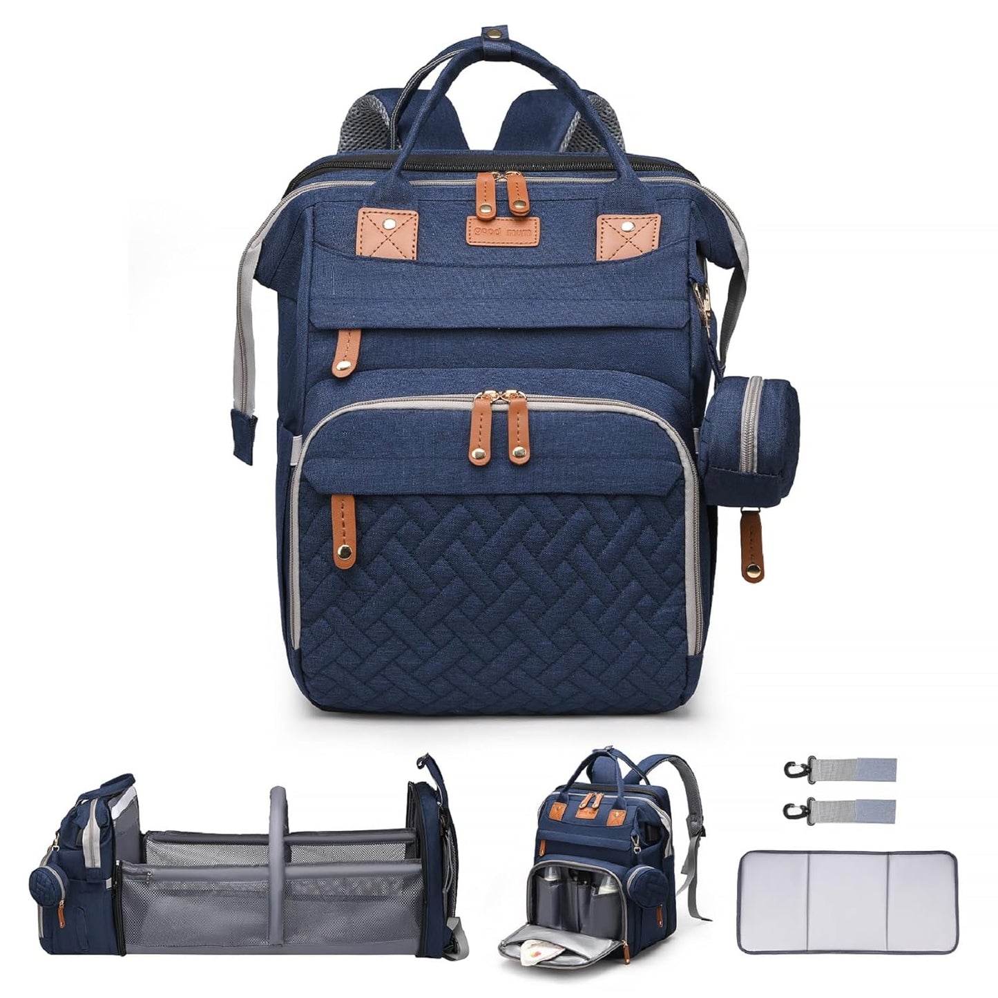 Ultimate 7-in-1 Diaper Bag Backpack with Changing Station & USB Port - Stylish Pink-Grey Mommy Bag for Travel