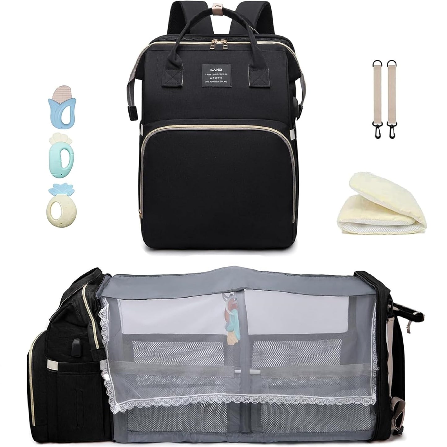 Ultimate 7-in-1 Diaper Bag Backpack with Changing Station & USB Port - Stylish Pink-Grey Mommy Bag for Travel