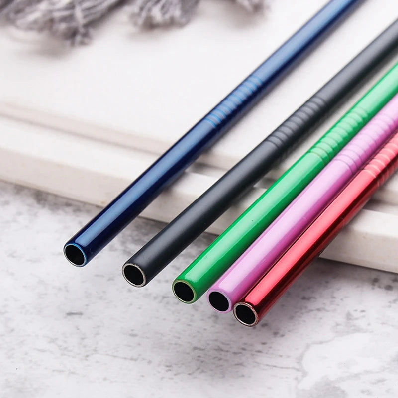 Rainbow Color Reusable Metal Straws Set with Cleaner Brush 304 Stainless Steel Drinking Straw