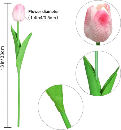 30Pcs Artificial Latex Tulips Flowers Faux Tulip Stems PU Real Touch Tulips for Wedding Party Home Decoration (Pink)