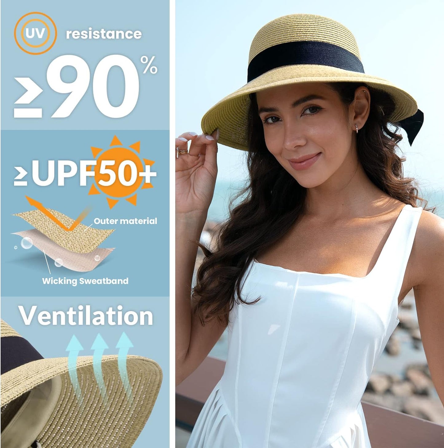 Verabella Sun Hats for Women UPF 50+ Women'S Lightweight Foldable/Packable Beach Sun Hat