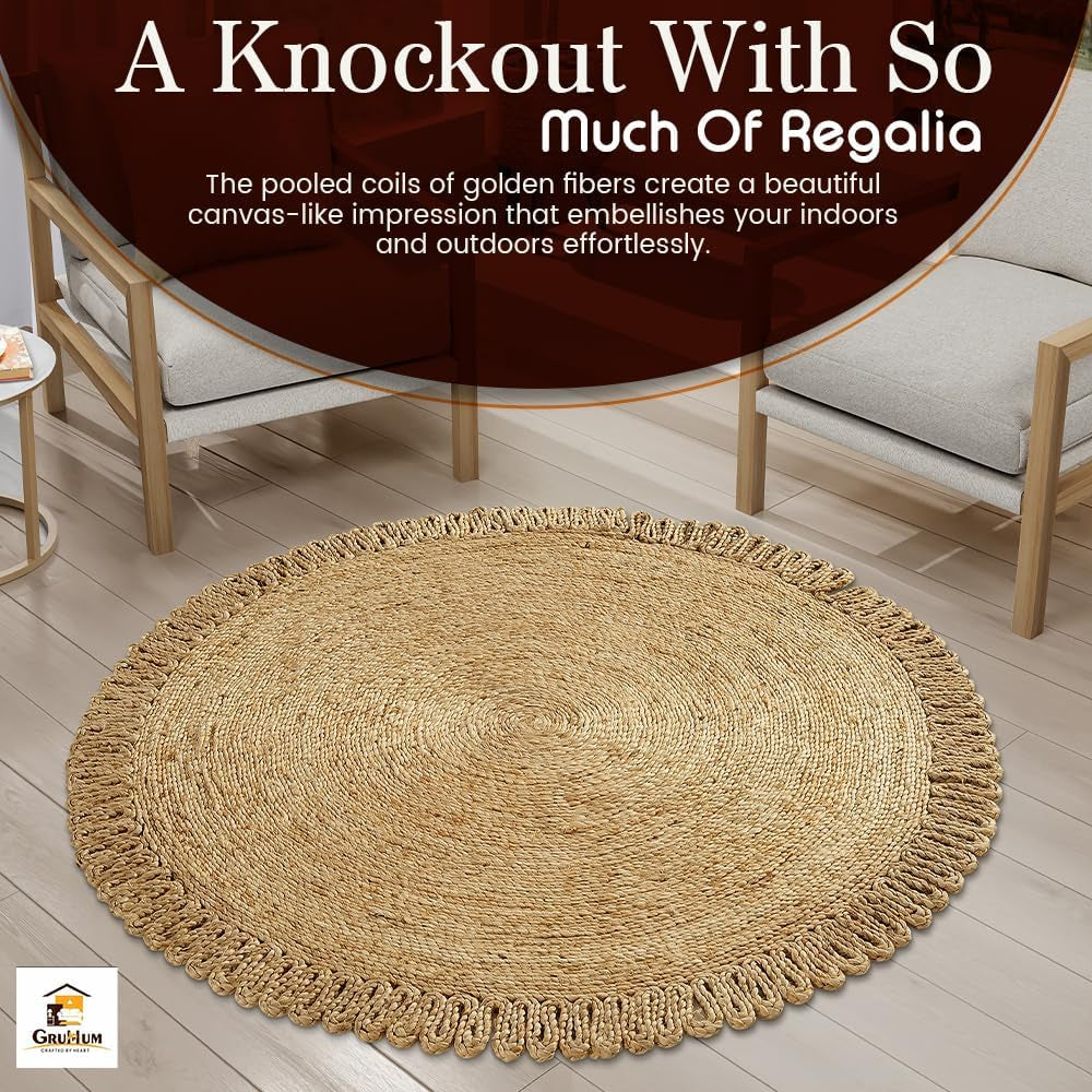 Handwoven Jute Round Area Rug 