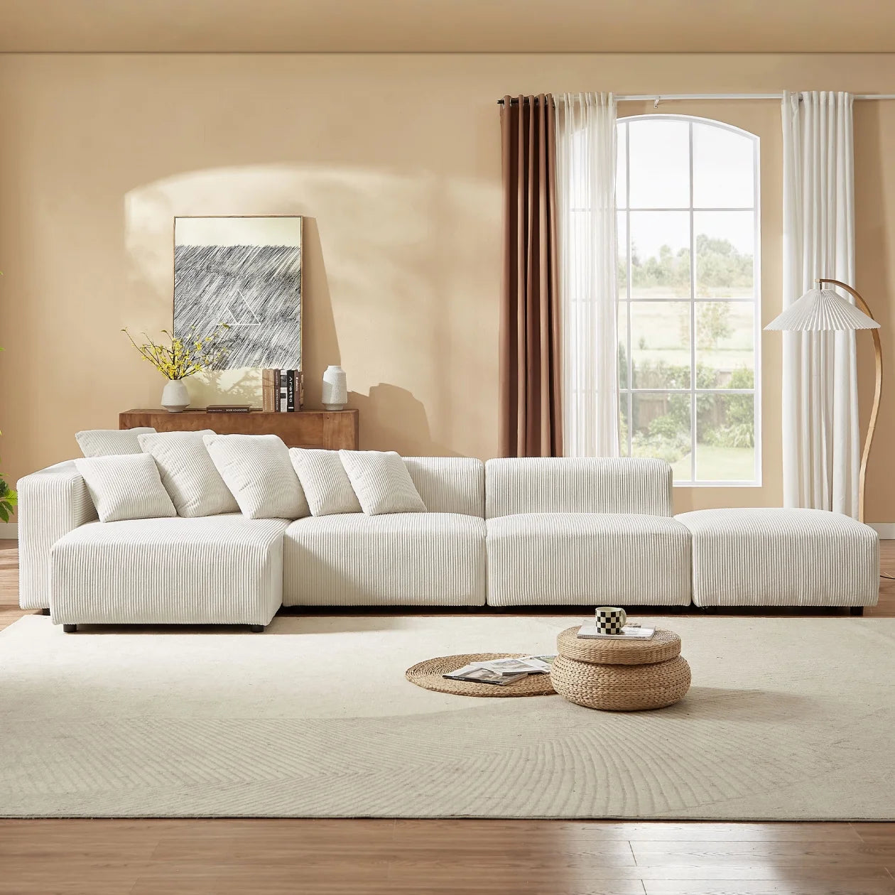 Modern L-Shaped Corduroy Sectional