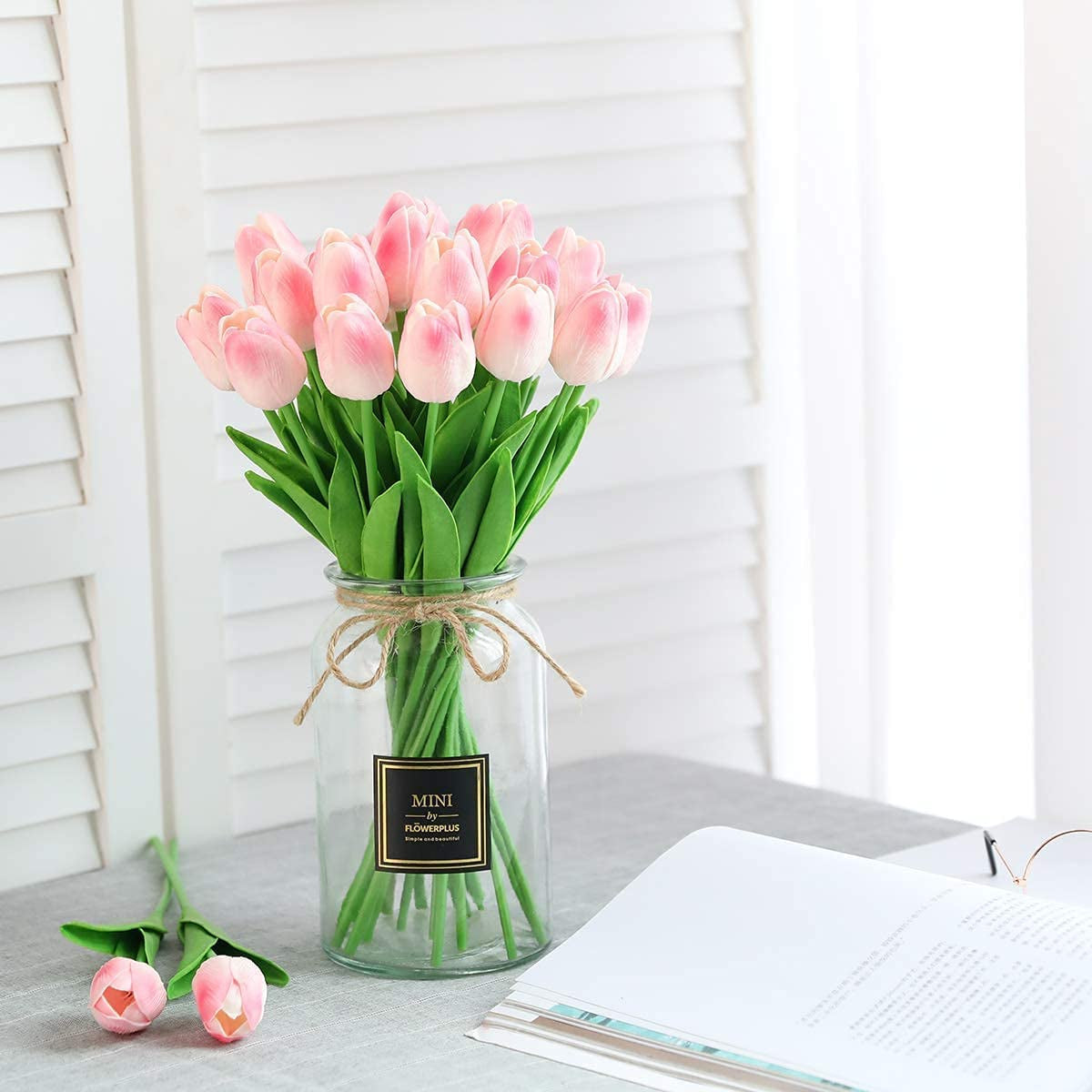 30Pcs Artificial Latex Tulips Flowers Faux Tulip Stems PU Real Touch Tulips for Wedding Party Home Decoration (Pink)