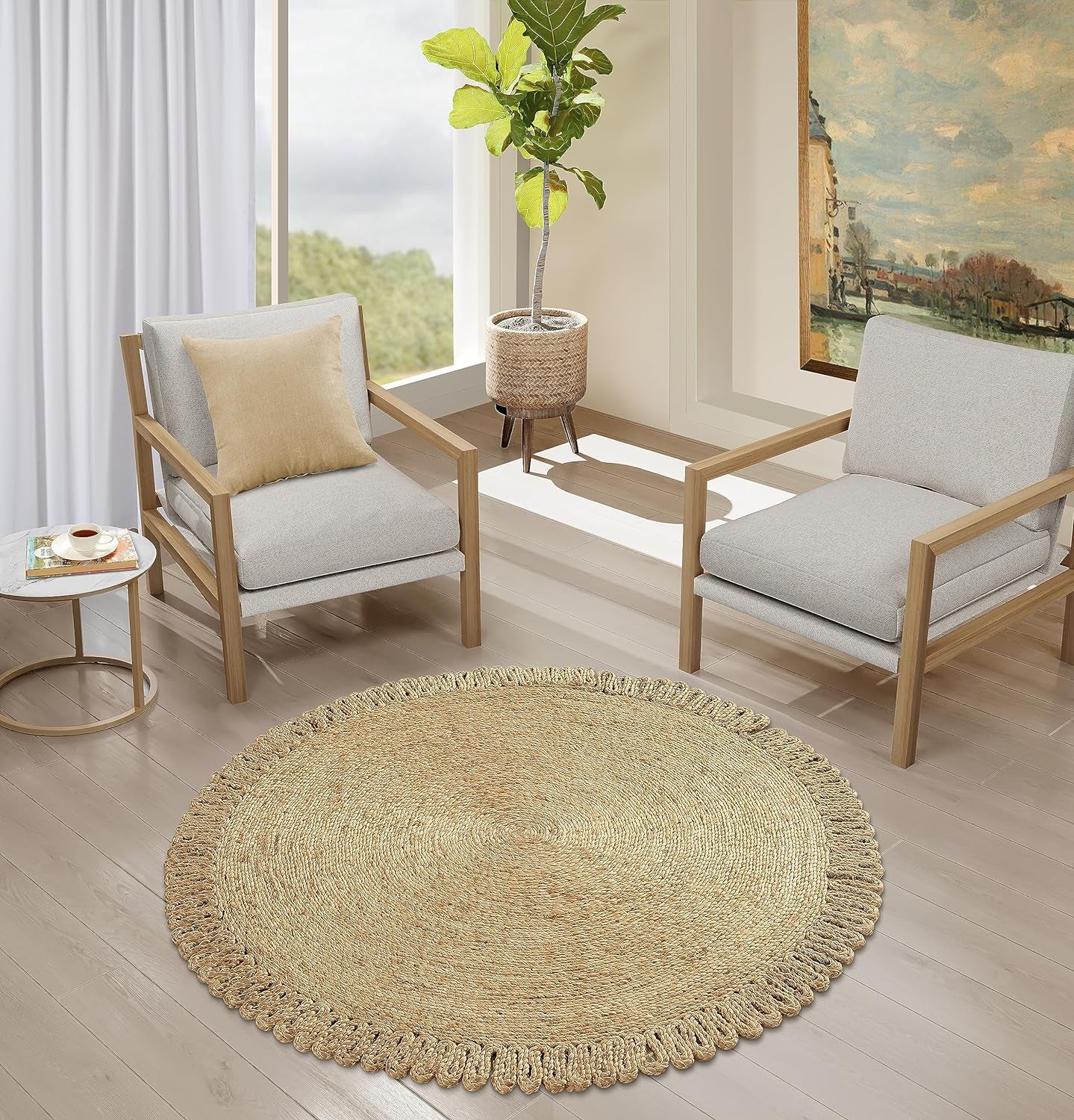 Handwoven Jute Round Area Rug 