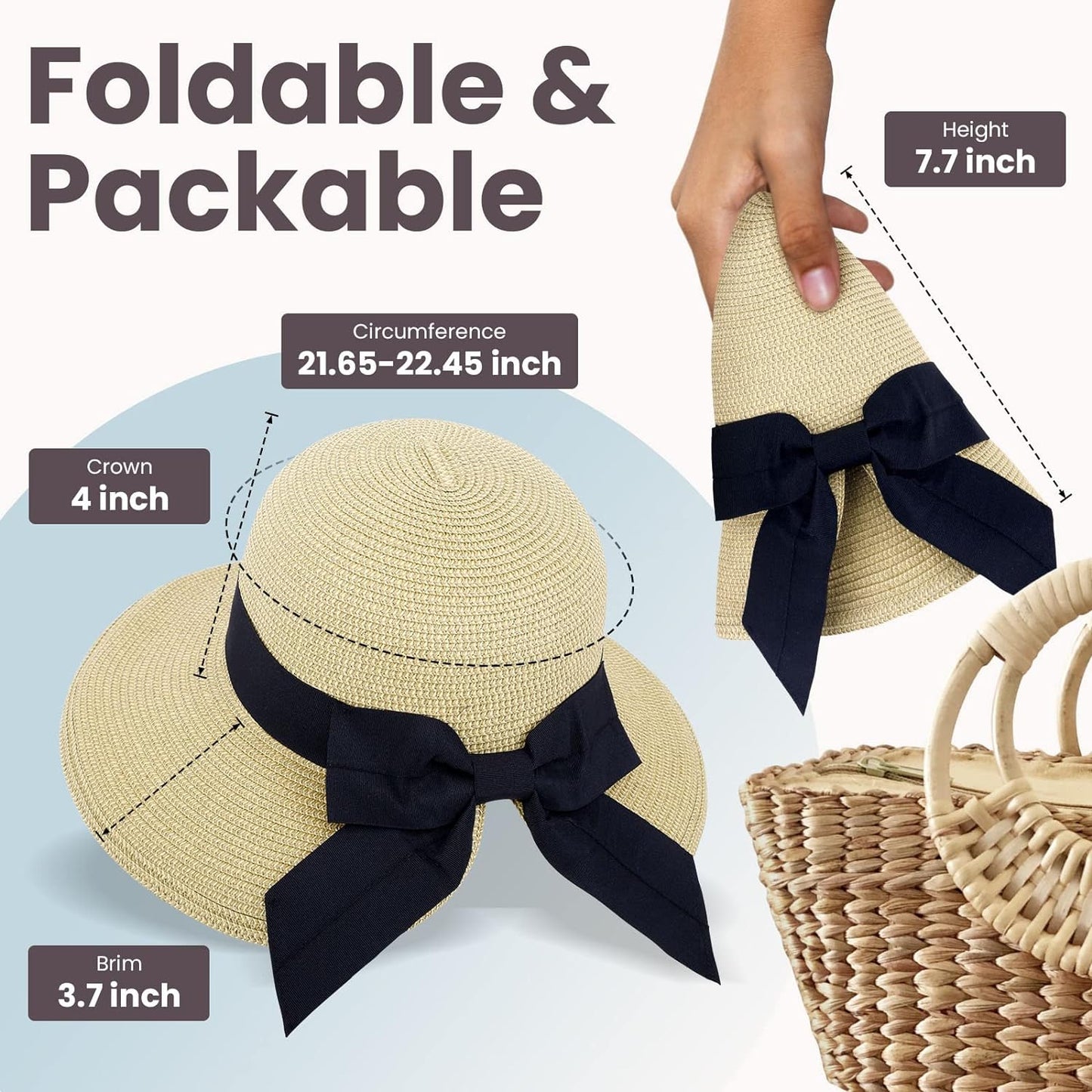 Verabella Sun Hats for Women UPF 50+ Women'S Lightweight Foldable/Packable Beach Sun Hat