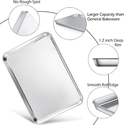 P&P CHEF Baking Sheet and Rack Set, 8 PACK (4 Sheets + 4 Racks), Stainless Steel Baking Pans Cookie Sheets with Cooling Rack, Healthy & Mirror Finish,Oven & Dishwasher Safe