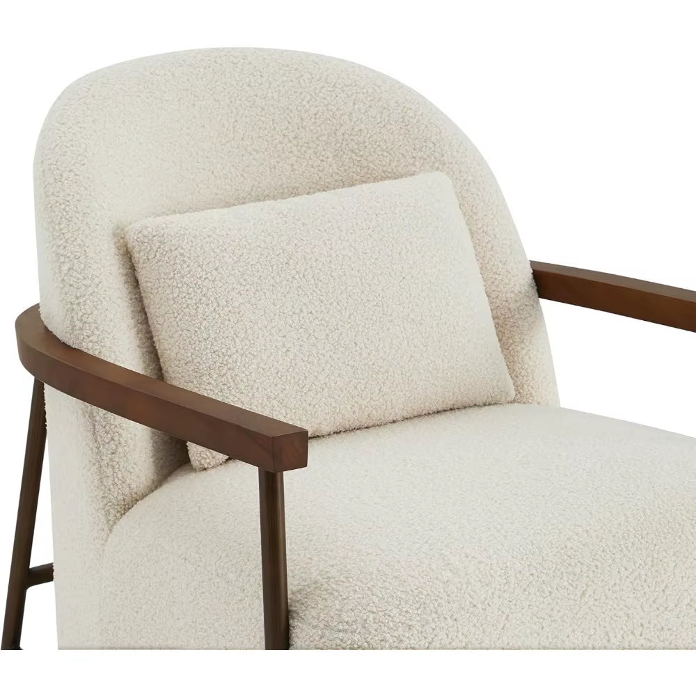 Accent Chair for Living Room, FSC Certified Modern Upholstered Faux Sherpa Fabric Armchair with Metal Frame and Wooden Armrests