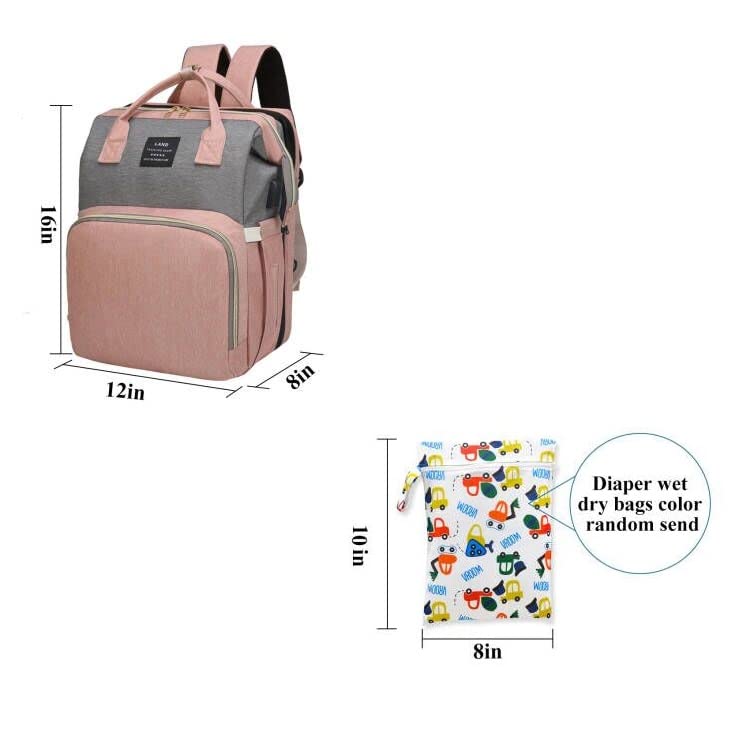 Ultimate 7-in-1 Diaper Bag Backpack with Changing Station & USB Port - Stylish Pink-Grey Mommy Bag for Travel