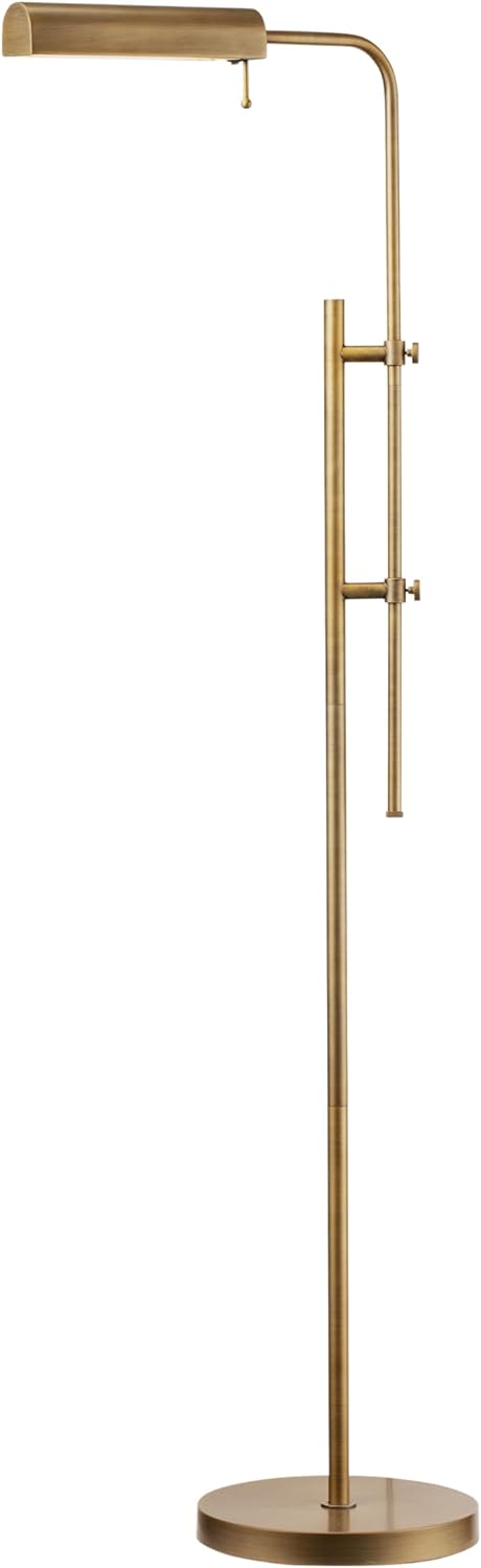 O'Bright Cedric Adjustable Pharmacy Floor Lamp - Industrial Design for Reading, Crafting, Work - 10W LED, Height 45-61 Inches - Ideal for Living Room, Bedside, Office - Antique Brass