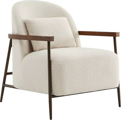 Accent Chair for Living Room, FSC Certified Modern Upholstered Faux Sherpa Fabric Armchair with Metal Frame and Wooden Armrests