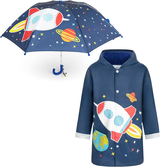 Kids Umbrella for Girls and Boys & Rain Coats Set -Toddler Umbrellas Kids Raincoat Boys Girls Jacket (3-9 Years)