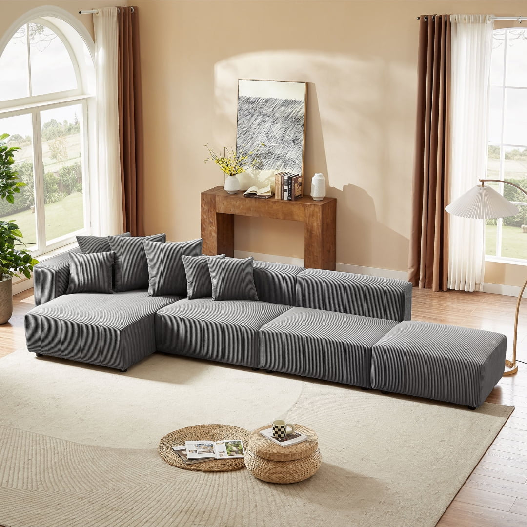 Modern L-Shaped Corduroy Sectional