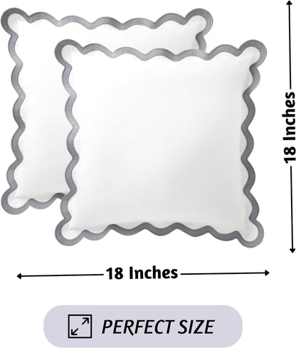 Folkulture Throw Pillow Covers for Couch, 18X18 Decorative Couch Pillows for Living Room, 100% Cotton Boho Pillow Case or Cute Outdoor Pillows, Farmhouse Pillow Covers or Accent Pillows -Mineral White