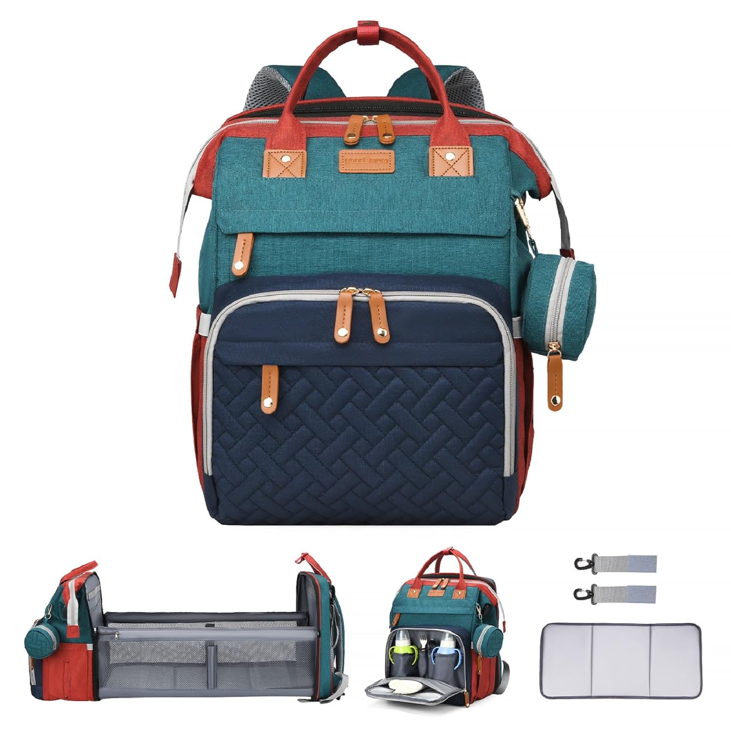 Ultimate 7-in-1 Diaper Bag Backpack with Changing Station & USB Port - Stylish Pink-Grey Mommy Bag for Travel