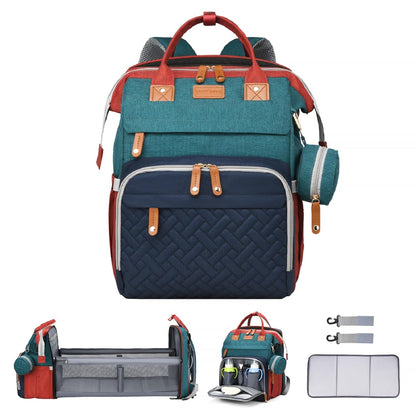 Ultimate 7-in-1 Diaper Bag Backpack with Changing Station & USB Port - Stylish Pink-Grey Mommy Bag for Travel