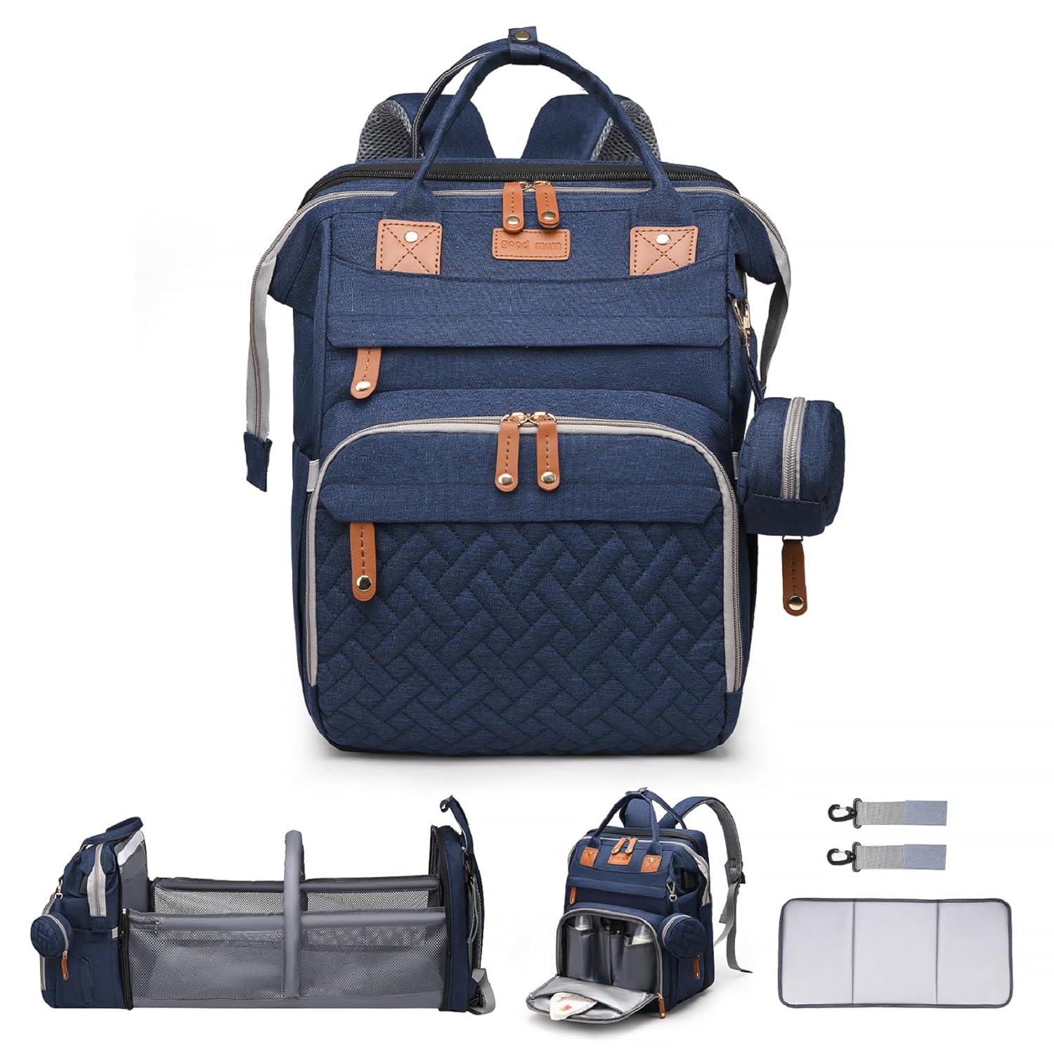 Ultimate 7-in-1 Diaper Bag Backpack with Changing Station & USB Port - Stylish Pink-Grey Mommy Bag for Travel