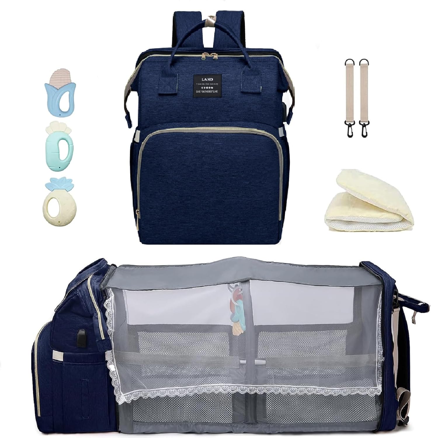 Ultimate 7-in-1 Diaper Bag Backpack with Changing Station & USB Port - Stylish Pink-Grey Mommy Bag for Travel