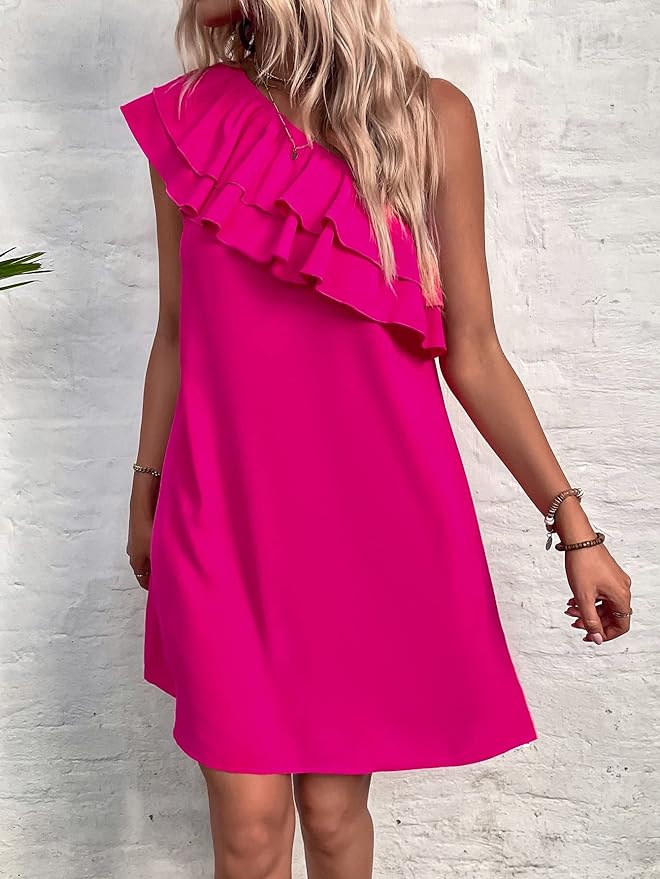 Women's Pink One Shoulder Tunic Dress