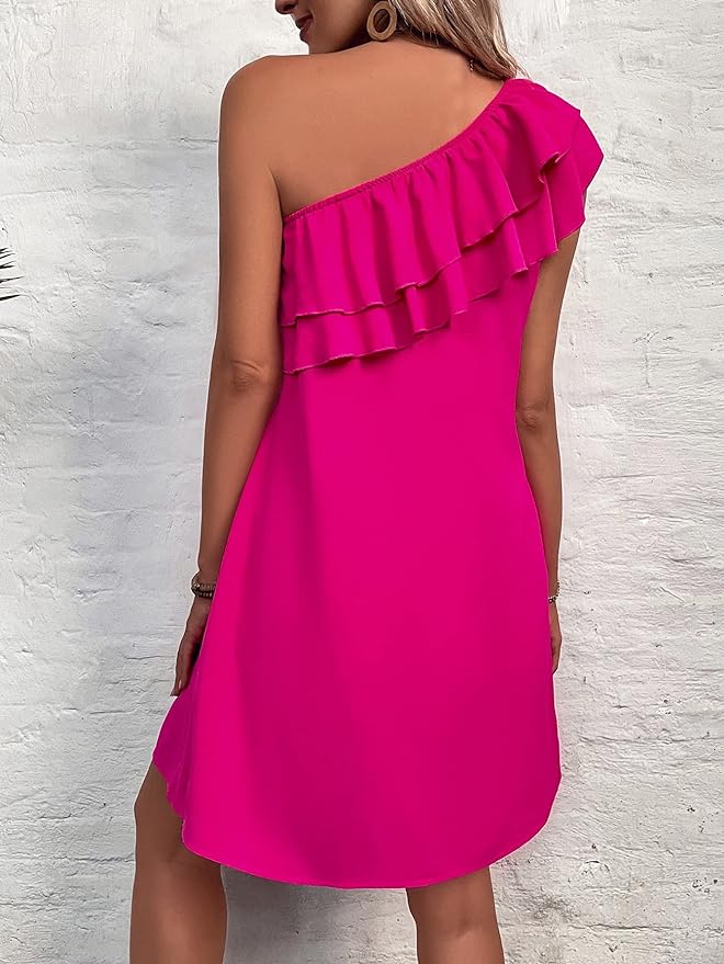 Women's Pink One Shoulder Tunic Dress