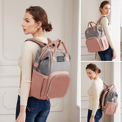 Ultimate 7-in-1 Diaper Bag Backpack with Changing Station & USB Port - Stylish Pink-Grey Mommy Bag for Travel