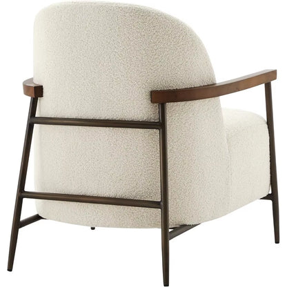 Accent Chair for Living Room, FSC Certified Modern Upholstered Faux Sherpa Fabric Armchair with Metal Frame and Wooden Armrests