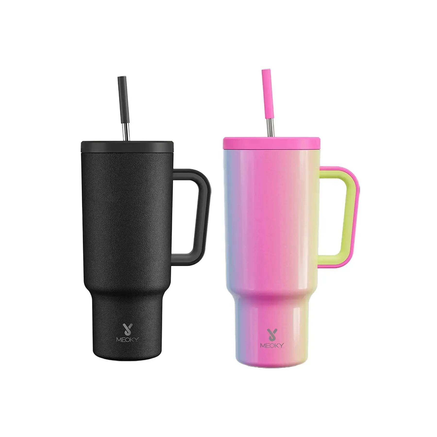 Portable Spring Tumbler Cups, Food Grade Meoky Cup, 40Oz Tumbler with Handle, Reusable Vacuum Tumbler Cups, Insulated Tumbler with Lid and Straws, Leak Resistant Lid Water Bottle, 40 Ounce Tumbler, Insulated Cup, Mother'S Day Gift