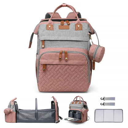 Ultimate 7-in-1 Diaper Bag Backpack with Changing Station & USB Port - Stylish Pink-Grey Mommy Bag for Travel
