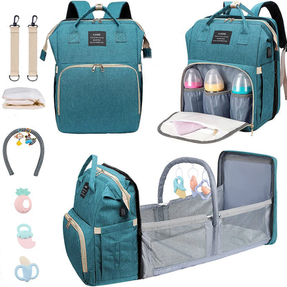 Ultimate 7-in-1 Diaper Bag Backpack with Changing Station & USB Port - Stylish Pink-Grey Mommy Bag for Travel