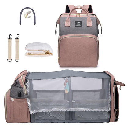 Ultimate 7-in-1 Diaper Bag Backpack with Changing Station & USB Port - Stylish Pink-Grey Mommy Bag for Travel