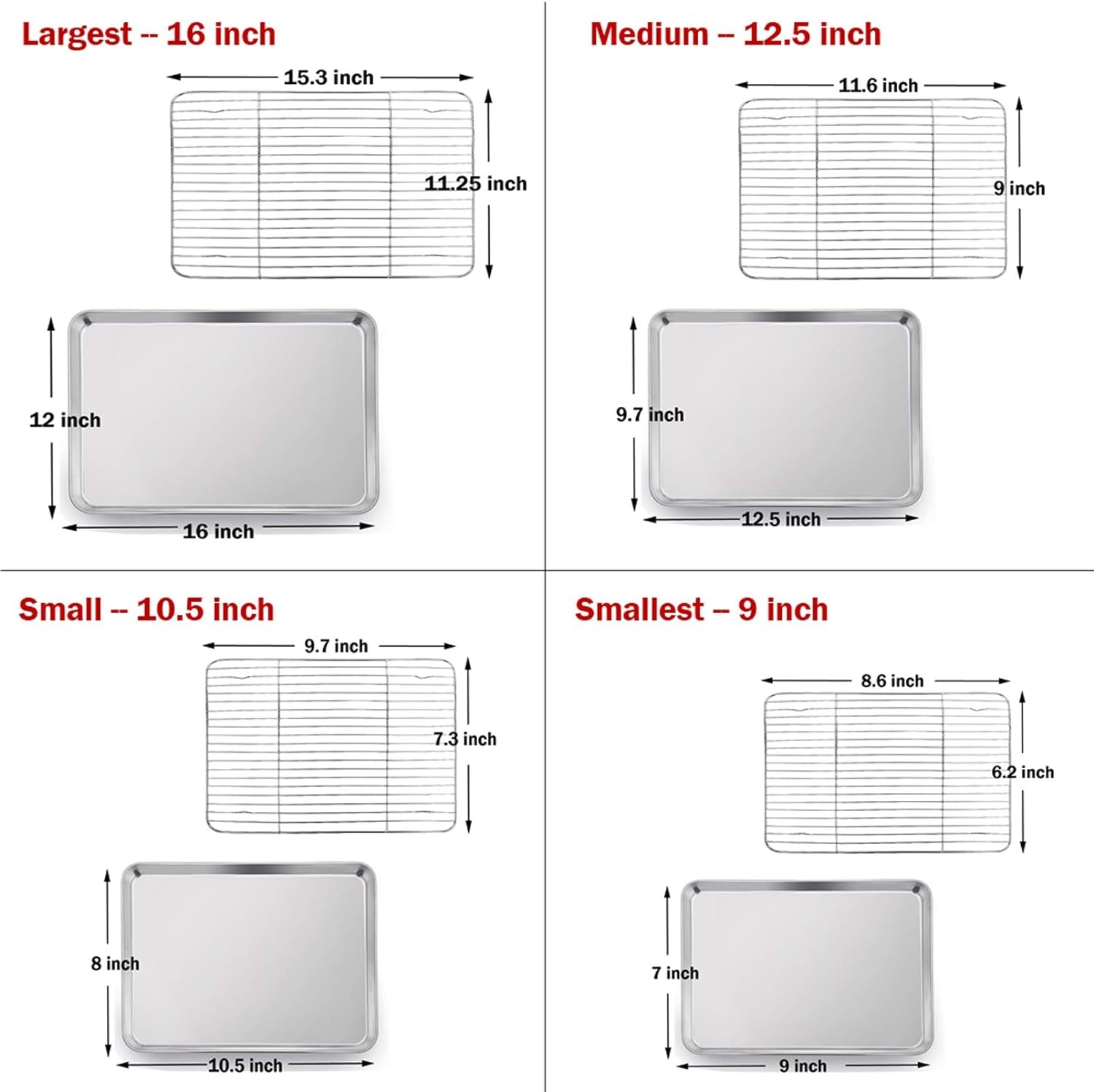 P&P CHEF Baking Sheet and Rack Set, 8 PACK (4 Sheets + 4 Racks), Stainless Steel Baking Pans Cookie Sheets with Cooling Rack, Healthy & Mirror Finish,Oven & Dishwasher Safe