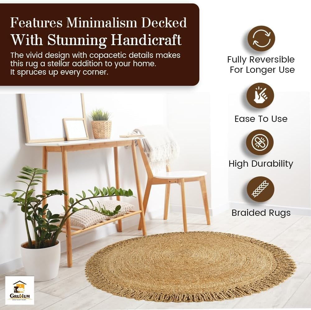 Handwoven Jute Round Area Rug 