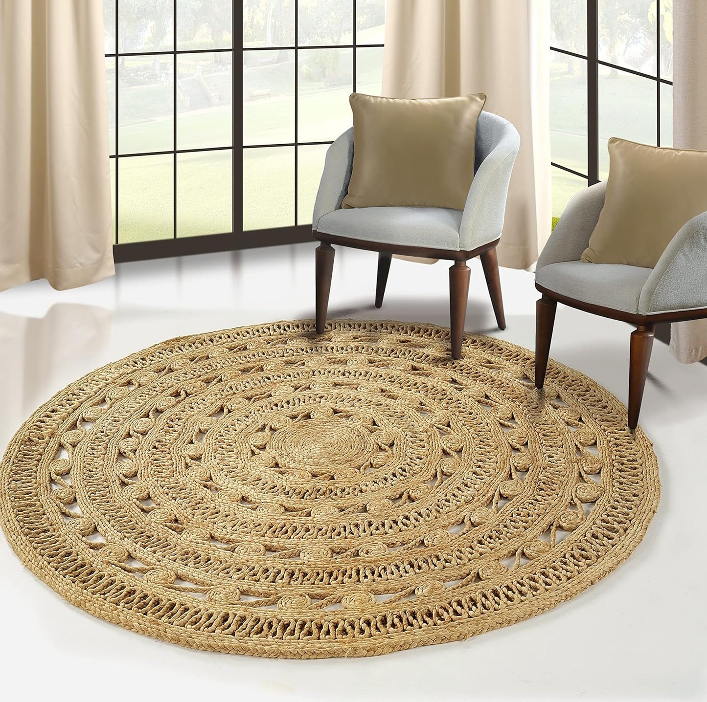 Handwoven Jute Round Area Rug 