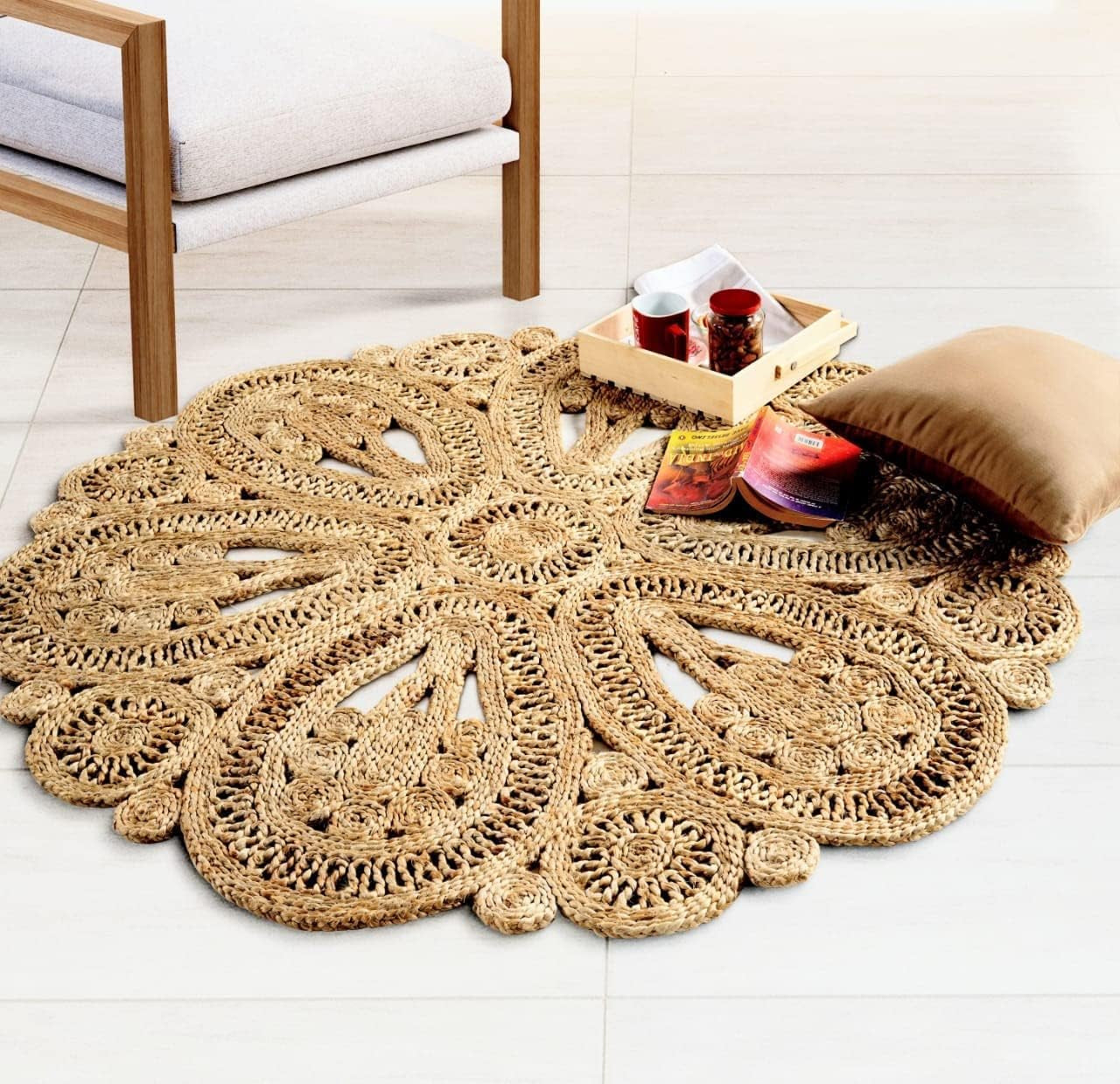 Handwoven Jute Round Area Rug 