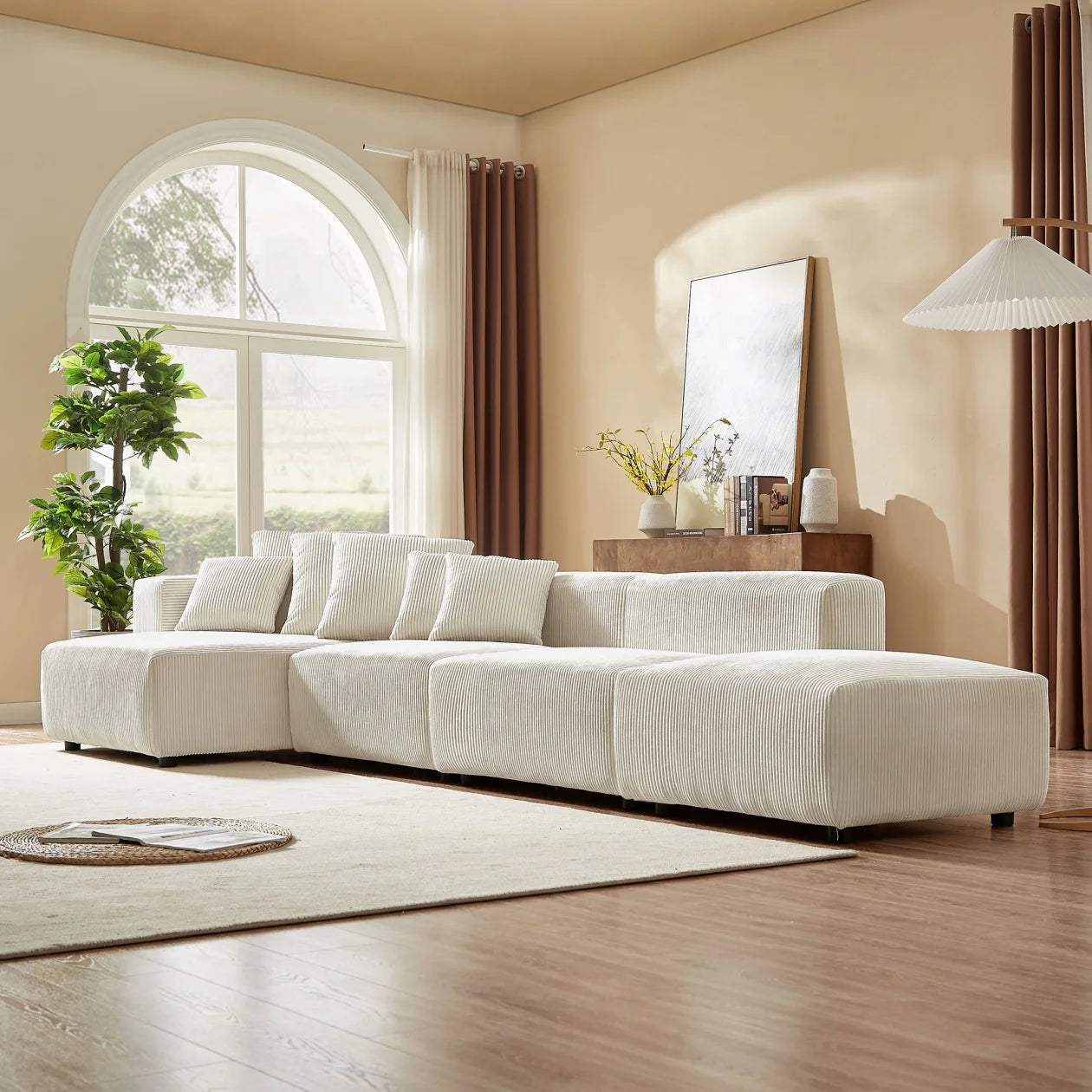 Modern L-Shaped Corduroy Sectional