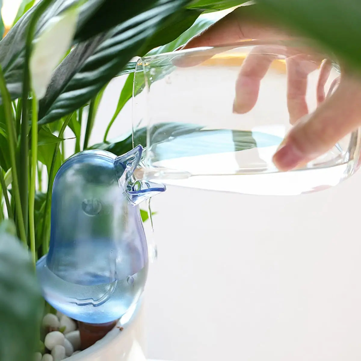 Hand Blown Bird Water Source for Potted Plants 