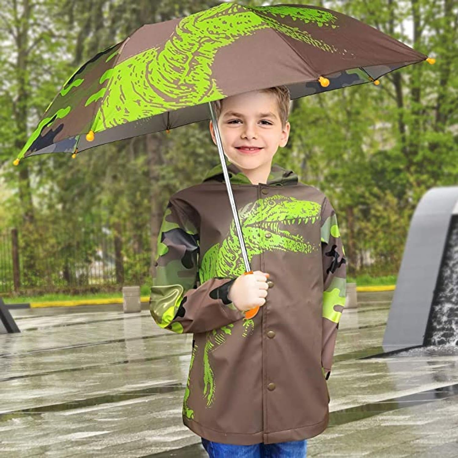 Kids Umbrella for Girls and Boys & Rain Coats Set -Toddler Umbrellas Kids Raincoat Boys Girls Jacket (3-9 Years)