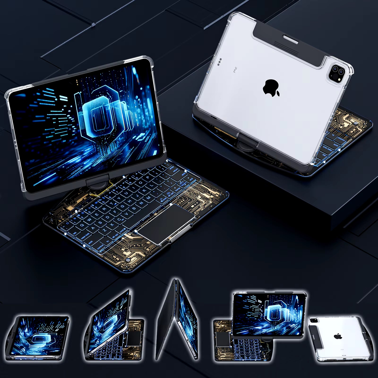 360 Swivel Magic Keyboard Clear Case for Ipad Air6 11Inch 2024 with Smart Trackpad for Ipad Pro 6Th Generation Gen Rotating Case