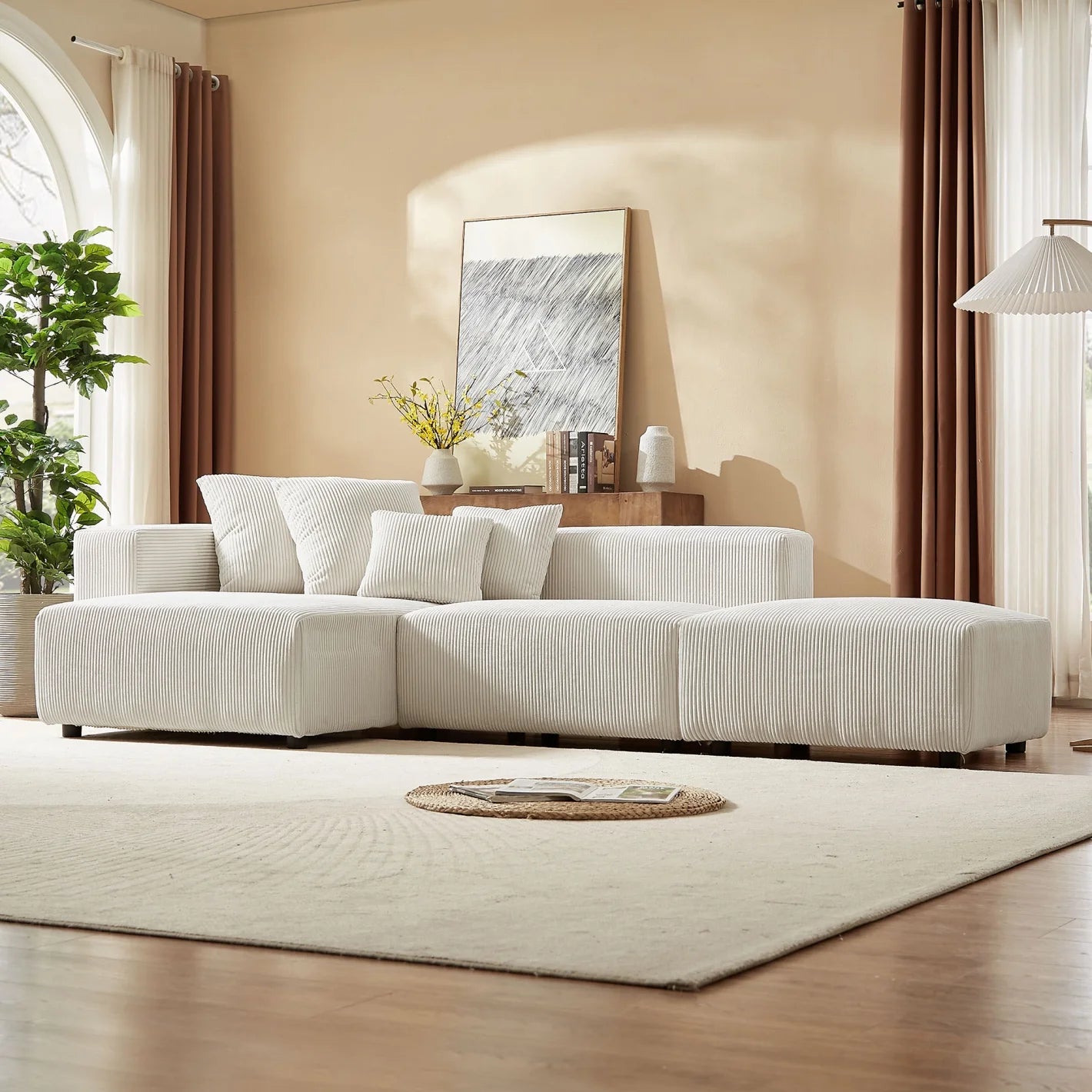 Modern L-Shaped Corduroy Sectional