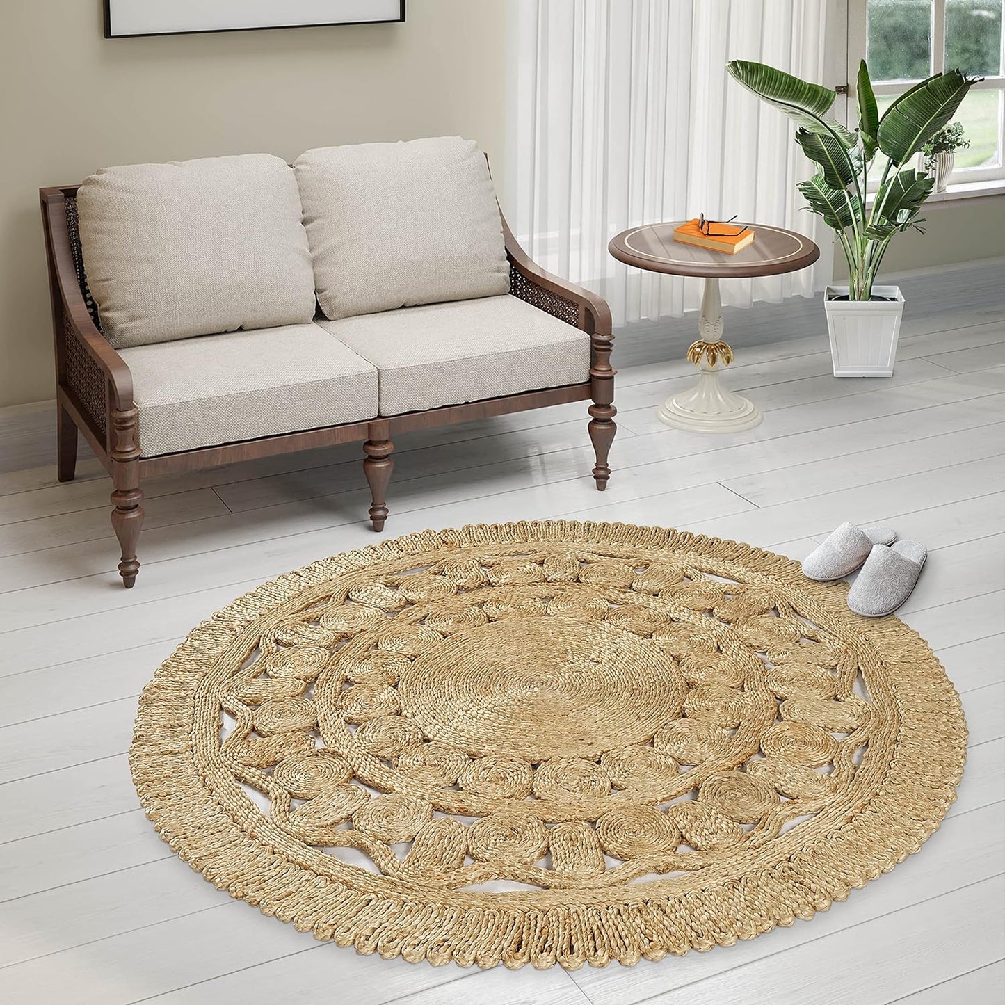 Handwoven Jute Round Area Rug 