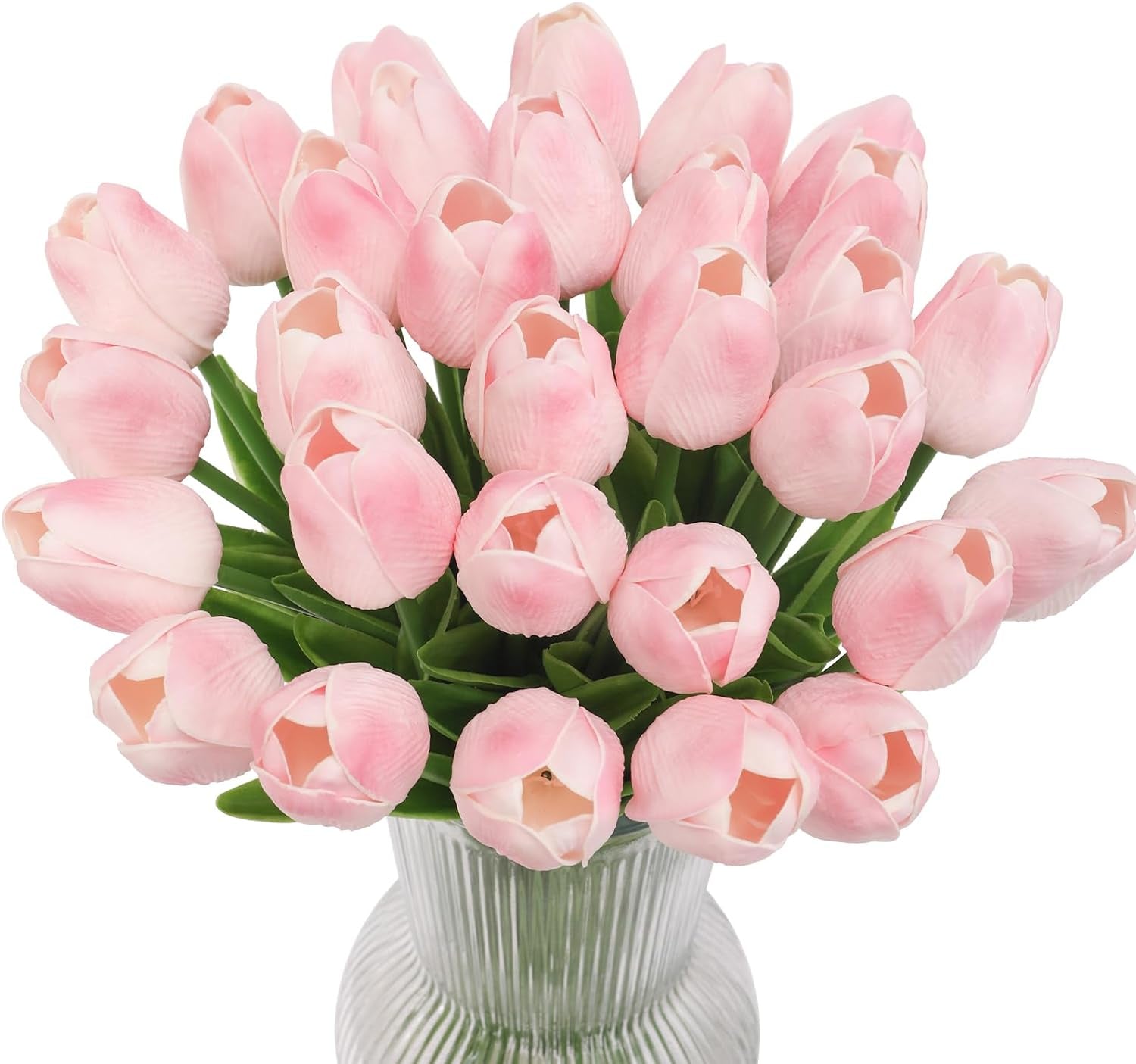 30Pcs Artificial Latex Tulips Flowers Faux Tulip Stems PU Real Touch Tulips for Wedding Party Home Decoration (Pink)