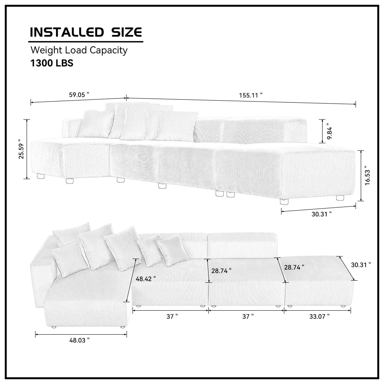 Modern L-Shaped Corduroy Sectional