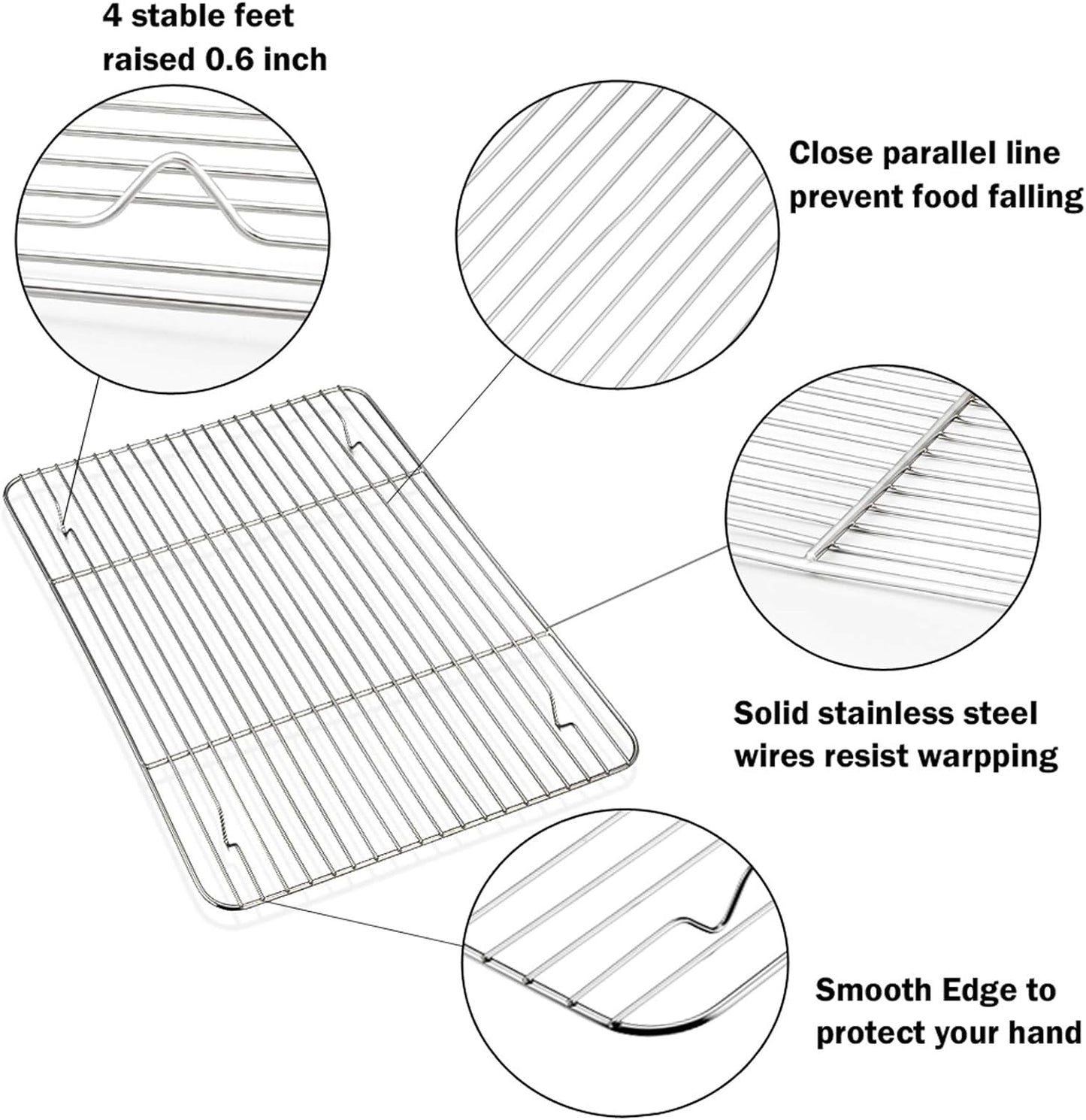 P&P CHEF Baking Sheet and Rack Set, 8 PACK (4 Sheets + 4 Racks), Stainless Steel Baking Pans Cookie Sheets with Cooling Rack, Healthy & Mirror Finish,Oven & Dishwasher Safe