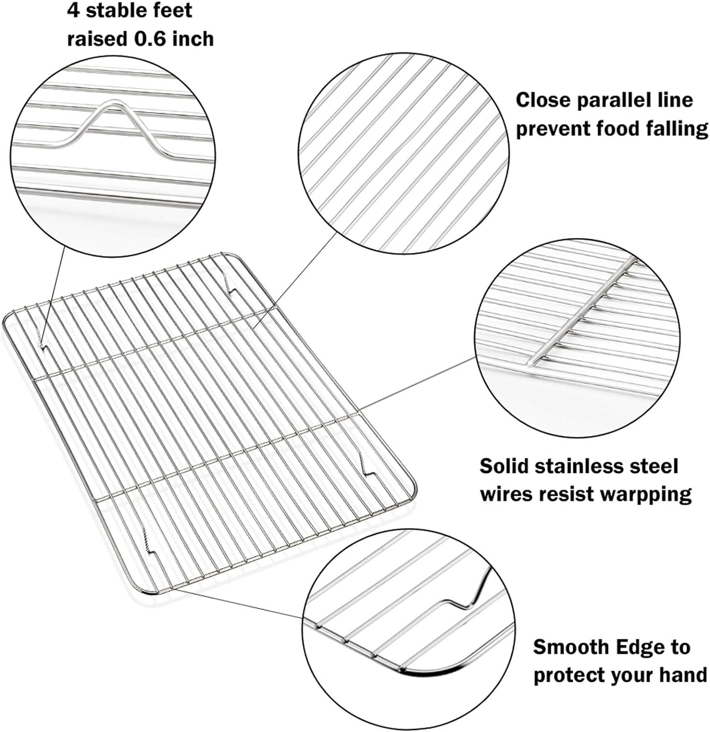 P&P CHEF Baking Sheet and Rack Set, 8 PACK (4 Sheets + 4 Racks), Stainless Steel Baking Pans Cookie Sheets with Cooling Rack, Healthy & Mirror Finish,Oven & Dishwasher Safe