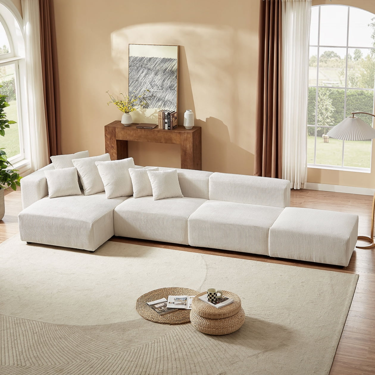 Modern L-Shaped Corduroy Sectional