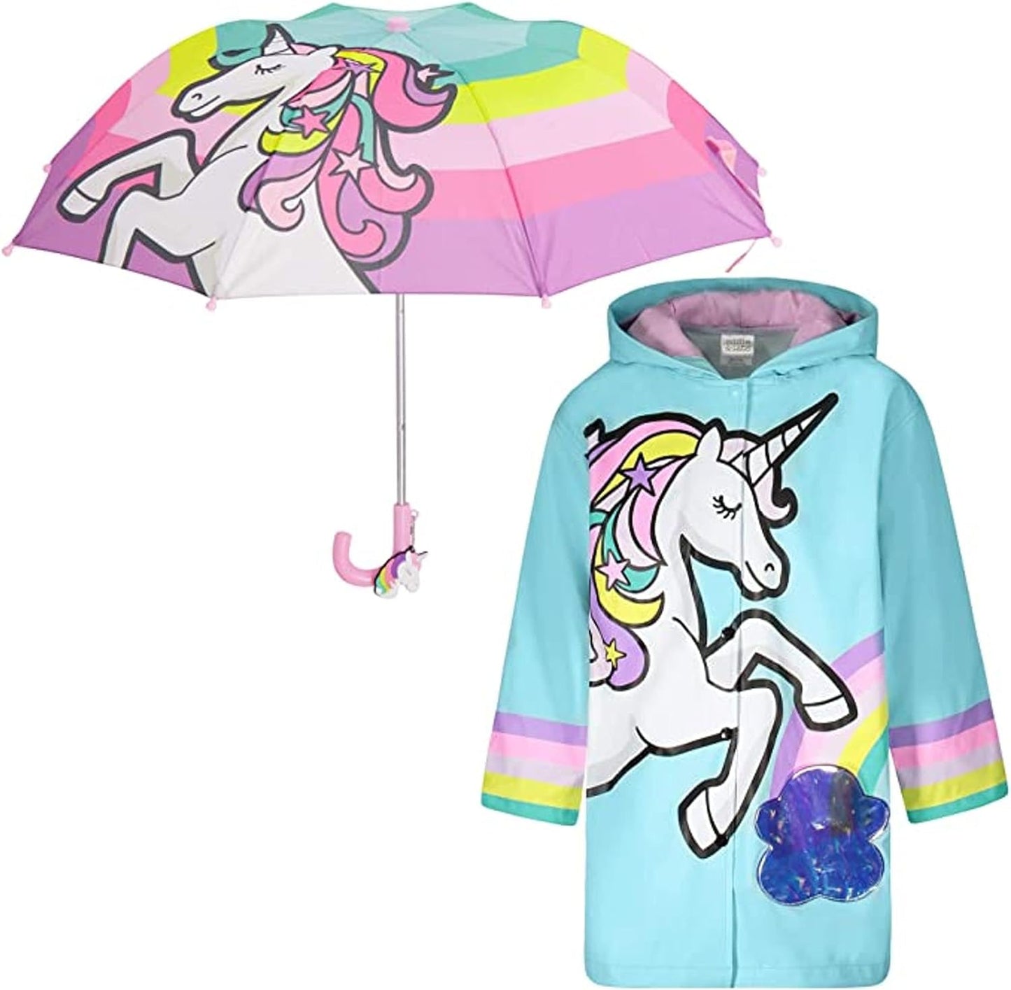 Kids Umbrella for Girls and Boys & Rain Coats Set -Toddler Umbrellas Kids Raincoat Boys Girls Jacket (3-9 Years)